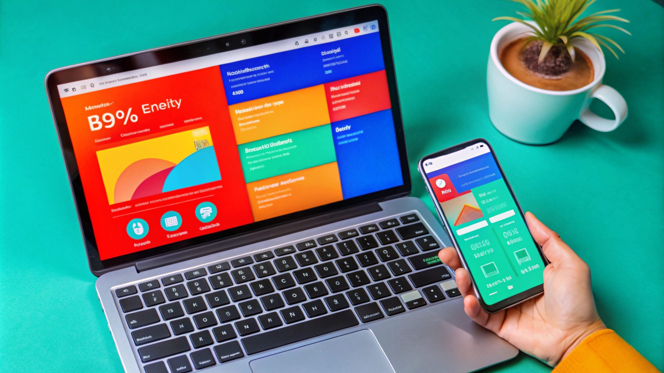 Person Holding Phone Laptop With Cup Coffee Coffee Cup