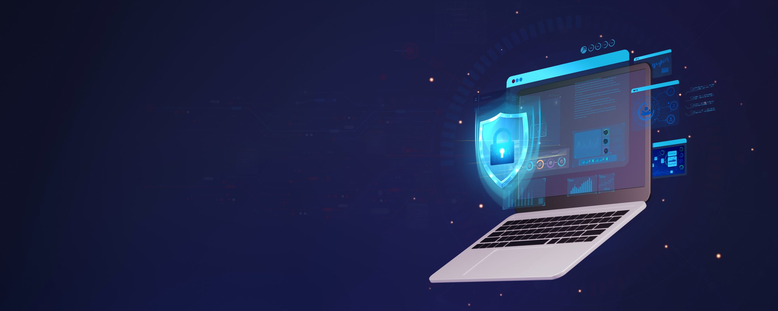 Cyber Security Concept Laptop With Shield Safety Internet Technology Antivirus Data Protection